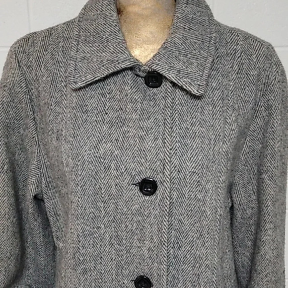 HERMAN KAY VINTAGE HERRING BONE WOOL PEA COAT - Picture 3 of 8